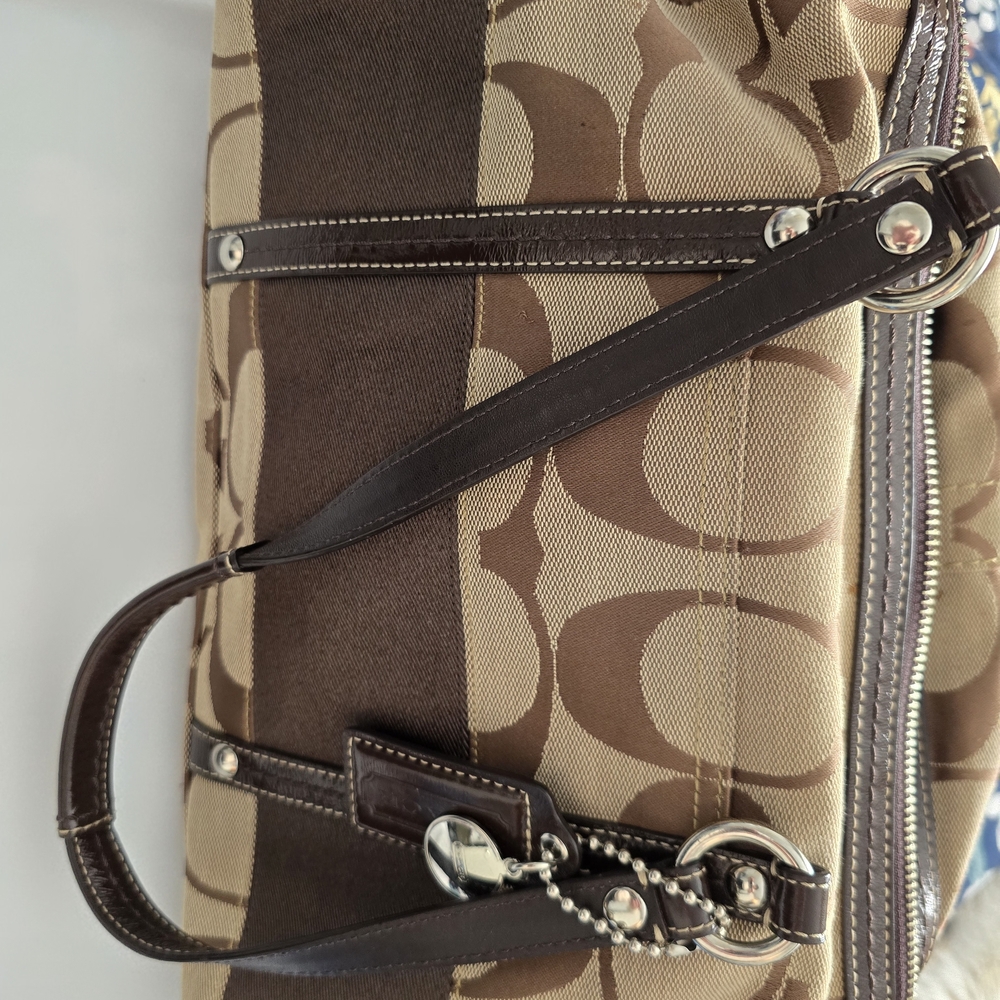 Coach Tan and Brown Signature Handbag